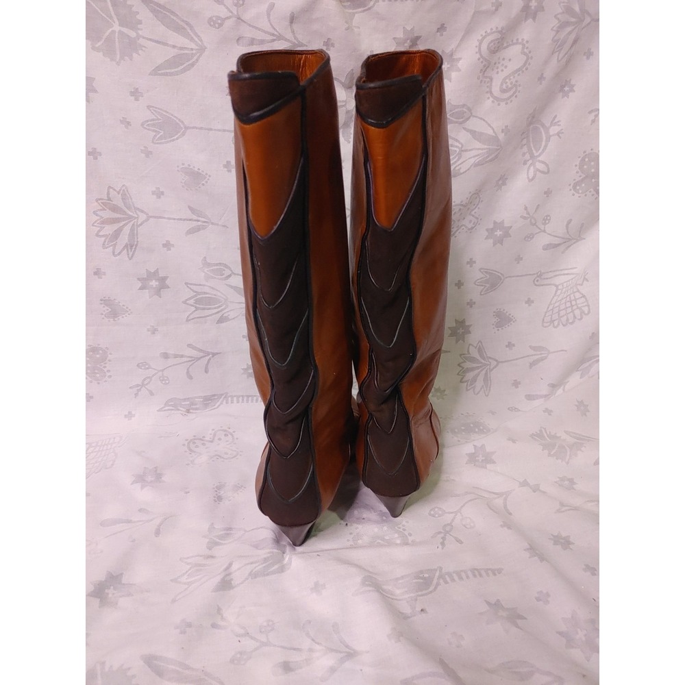 Leather Boots Vero Cuoio Women's Mid Calf Brown Made In Italy Sz 8.5. 2" Heel - Picture 8 of 11